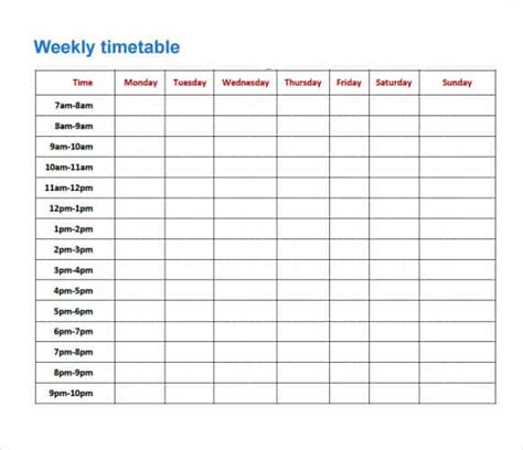 Timetable templates for PDF .